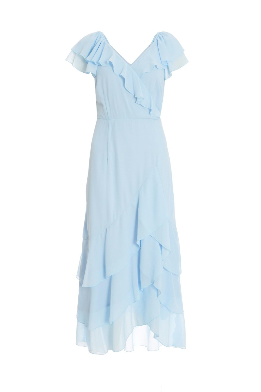 Dresses Quiz  | Petite Light Blue Chiffon Frill Maxi Dress Pale Blue