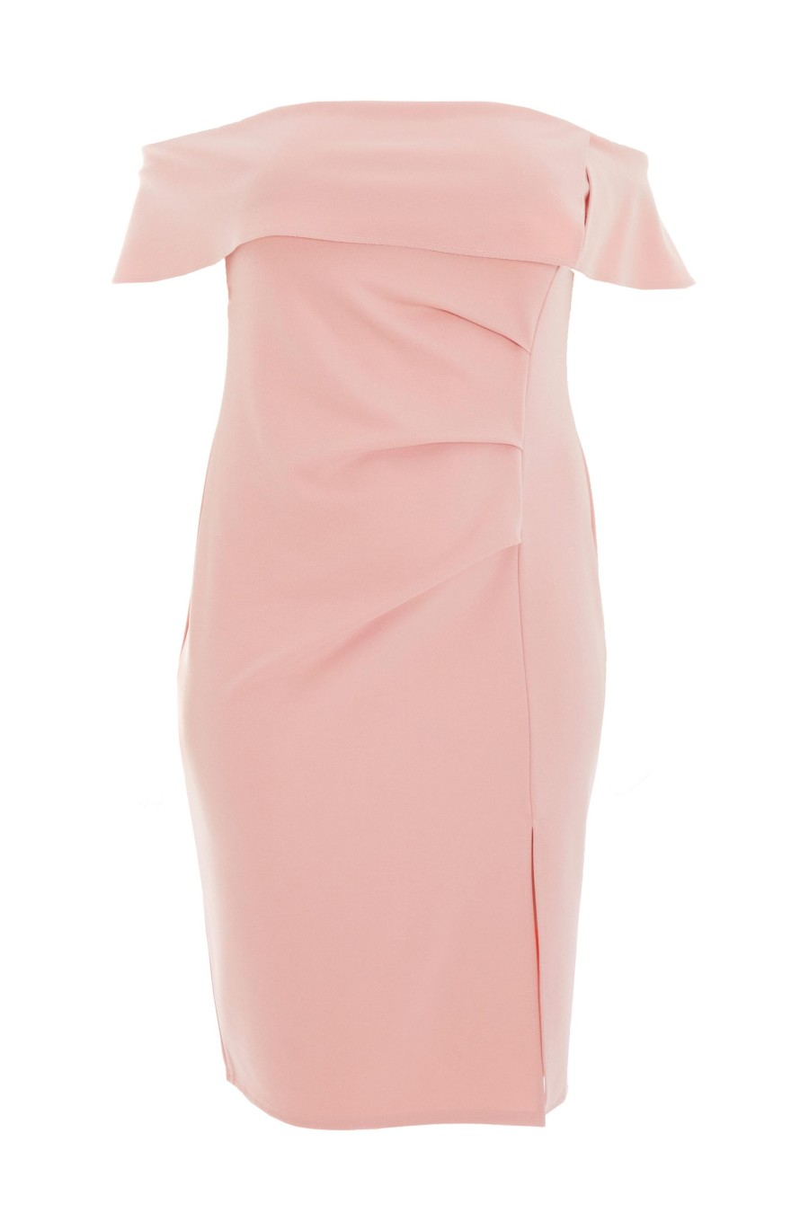 Dresses Quiz  | Curve Pink Ruched Bardot Midi Dress Pale Pink