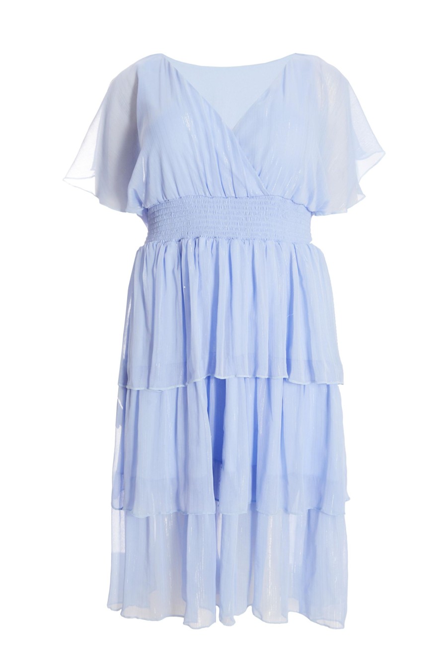 Dresses Quiz  | Curve Chiffon Tiered Midi Dress Blue