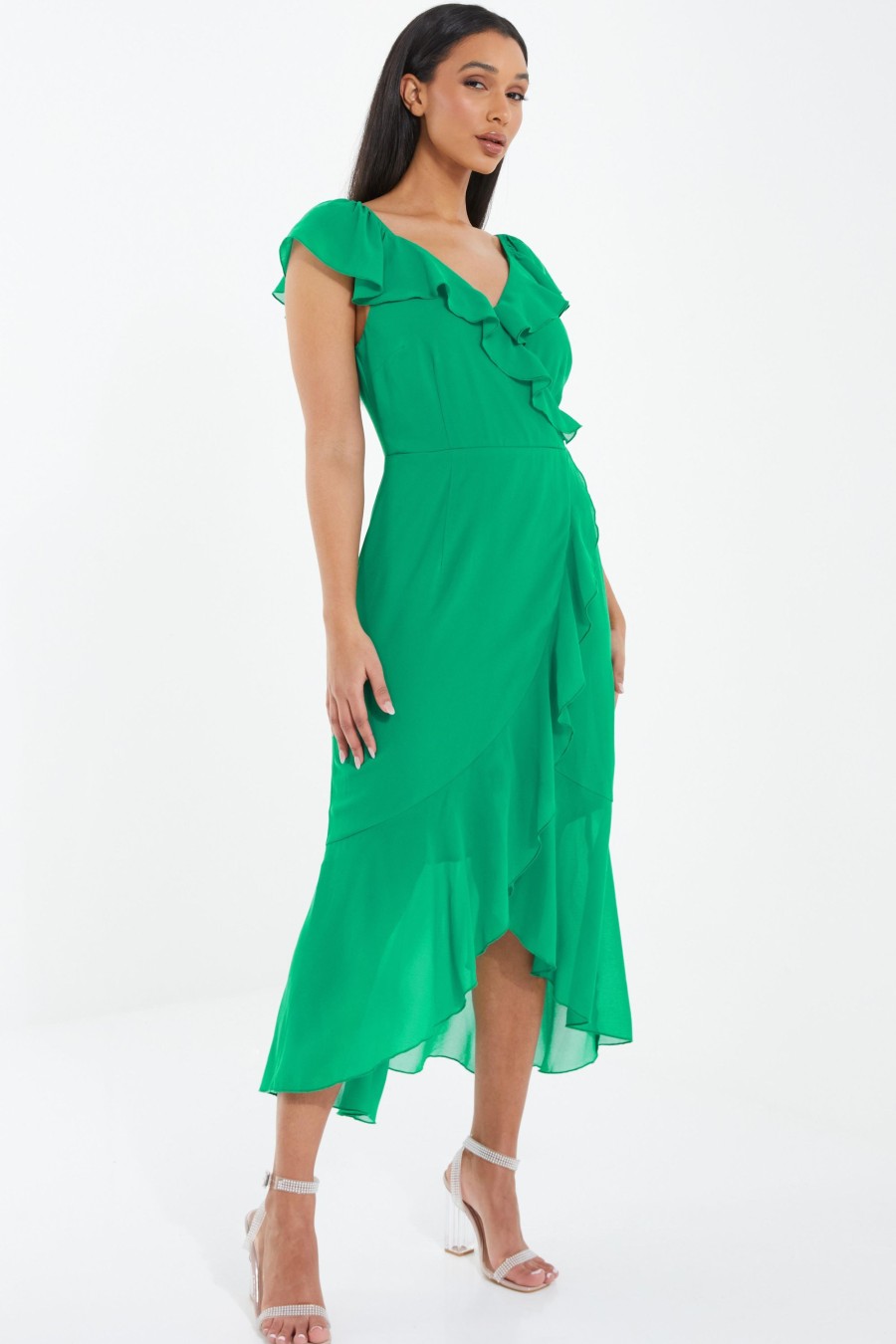 Dresses Quiz Wrap Frill Midi Dress Green · Valerip 8977